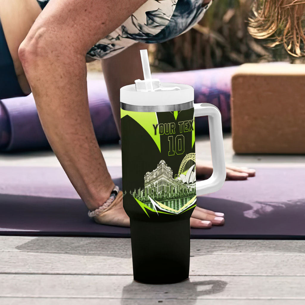 Personalised Sydney Thunder Cricket Mascot Skyline Tumbler With Handle Retro Comic Style Fan Art Graphic