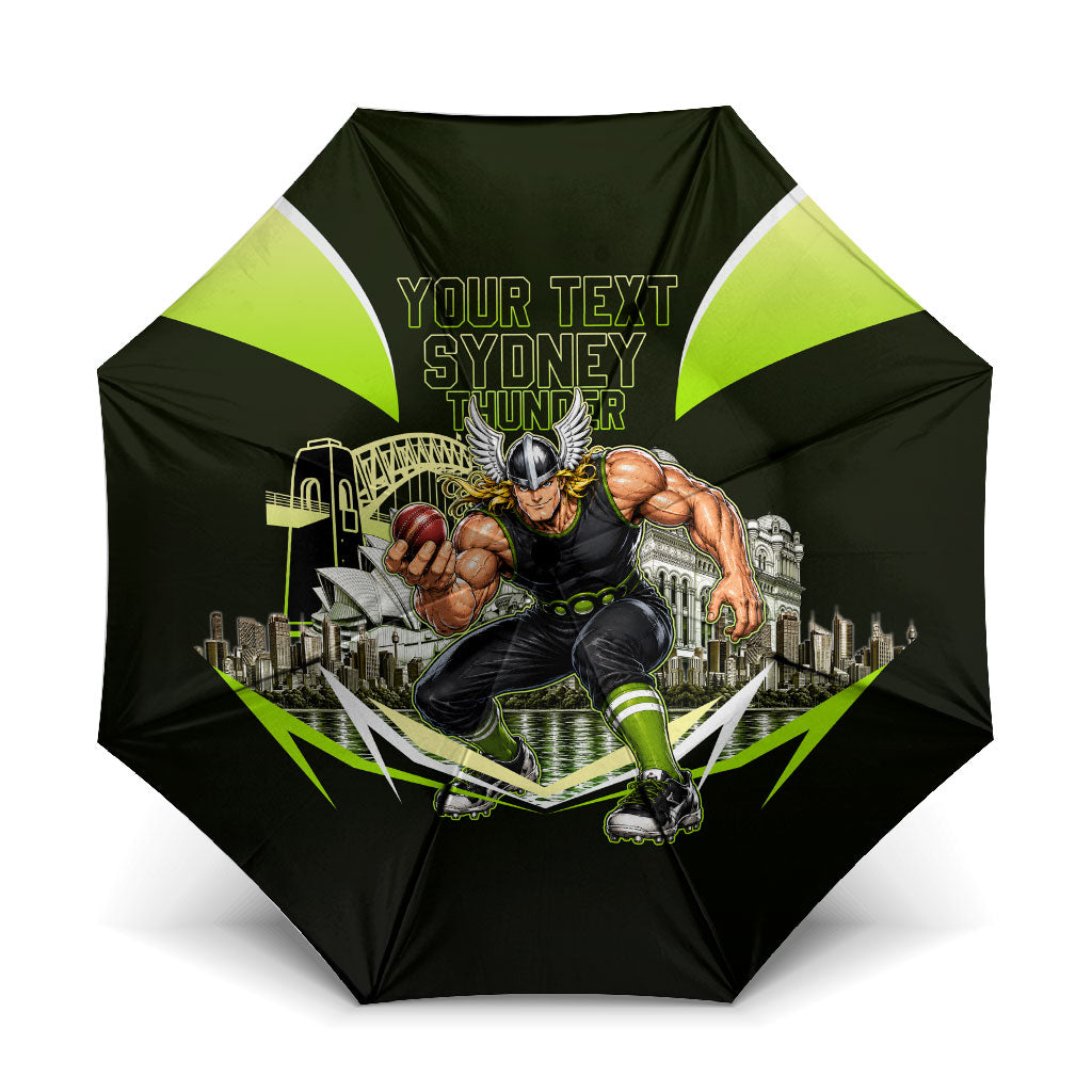 Personalised Sydney Thunder Cricket Mascot Skyline Umbrella Retro Comic Style Fan Art Graphic