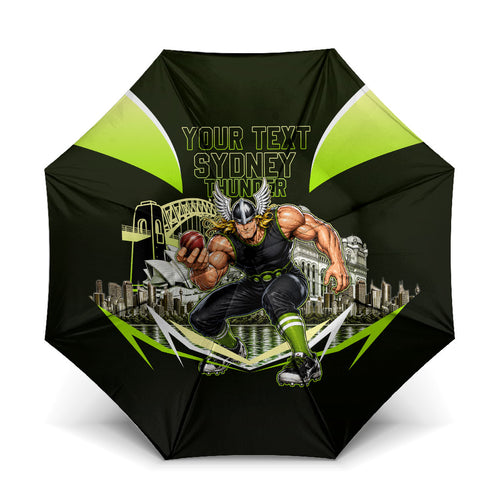 Personalised Sydney Thunder Cricket Mascot Skyline Umbrella Retro Comic Style Fan Art Graphic