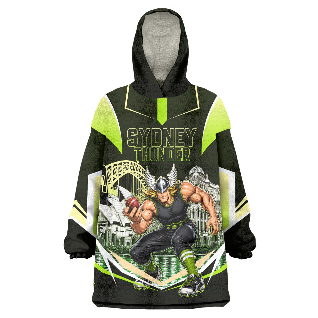 Personalised Sydney Thunder Cricket Mascot Skyline Wearable Blanket Hoodie Retro Comic Style Fan Art Graphic