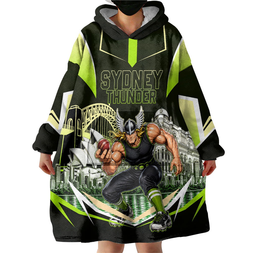 Personalised Sydney Thunder Cricket Mascot Skyline Wearable Blanket Hoodie Retro Comic Style Fan Art Graphic