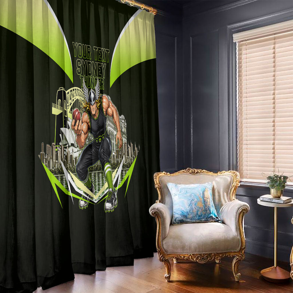 Personalised Sydney Thunder Cricket Mascot Skyline Window Curtain Retro Comic Style Fan Art Graphic