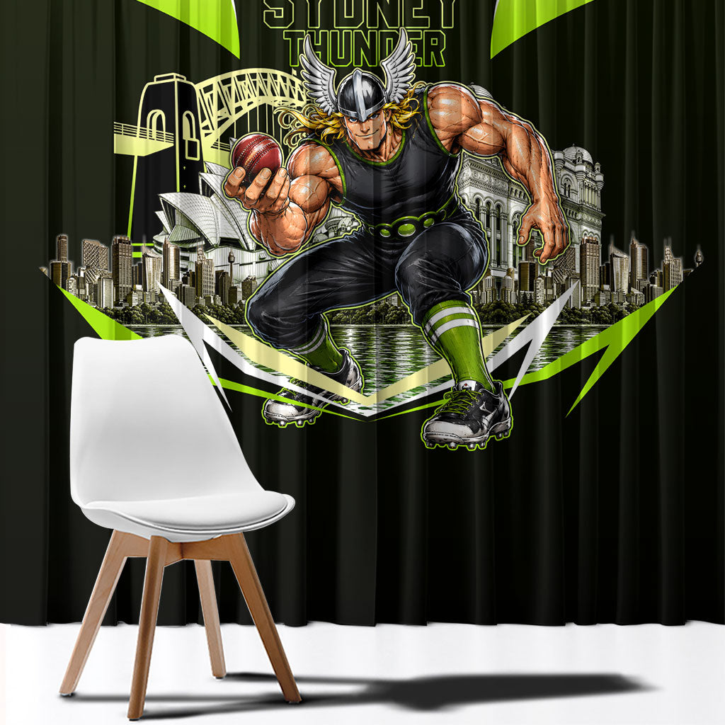 Personalised Sydney Thunder Cricket Mascot Skyline Window Curtain Retro Comic Style Fan Art Graphic