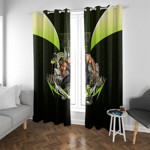 Personalised Sydney Thunder Cricket Mascot Skyline Window Curtain Retro Comic Style Fan Art Graphic