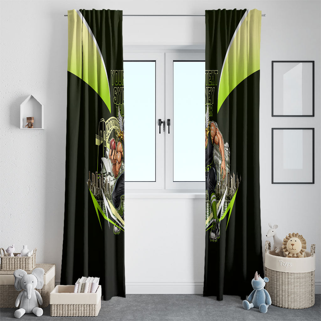 Personalised Sydney Thunder Cricket Mascot Skyline Window Curtain Retro Comic Style Fan Art Graphic