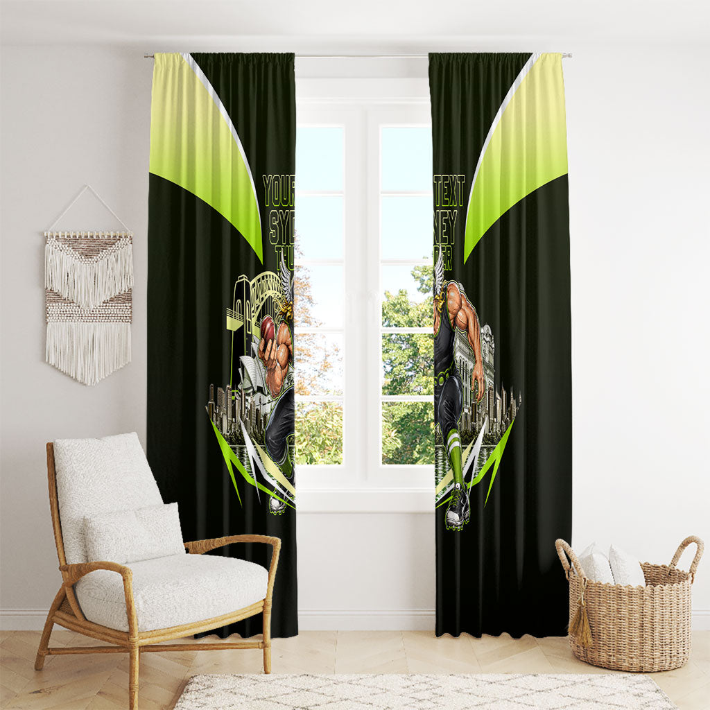 Personalised Sydney Thunder Cricket Mascot Skyline Window Curtain Retro Comic Style Fan Art Graphic