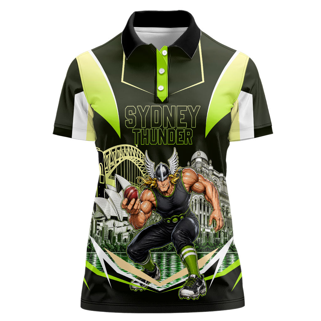 Personalised Sydney Thunder Cricket Mascot Skyline Women Polo Shirt Retro Comic Style Fan Art Graphic