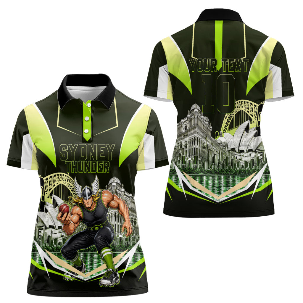 Personalised Sydney Thunder Cricket Mascot Skyline Women Polo Shirt Retro Comic Style Fan Art Graphic