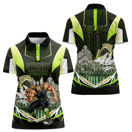 Personalised Sydney Thunder Cricket Mascot Skyline Women Polo Shirt Retro Comic Style Fan Art Graphic