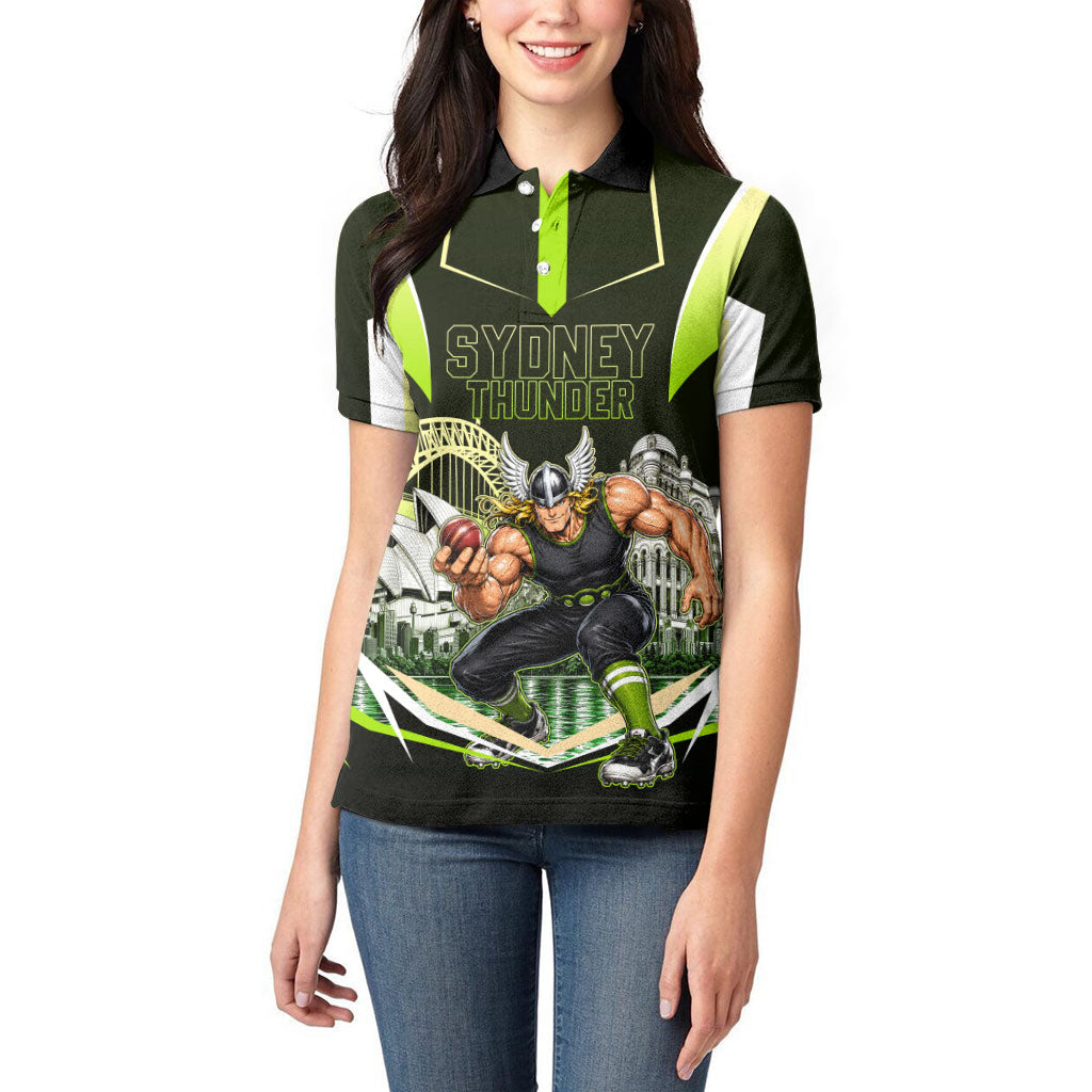 Personalised Sydney Thunder Cricket Mascot Skyline Women Polo Shirt Retro Comic Style Fan Art Graphic