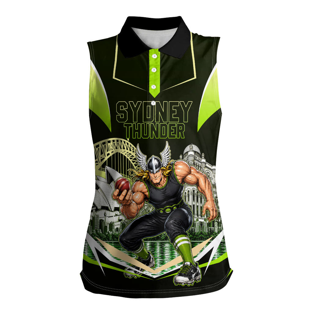Personalised Sydney Thunder Cricket Mascot Skyline Women Sleeveless Polo Shirt Retro Comic Style Fan Art Graphic