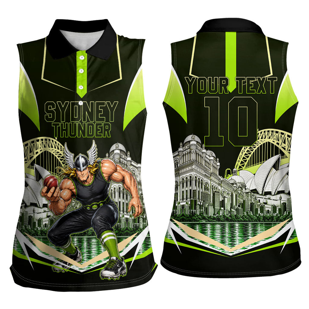 Personalised Sydney Thunder Cricket Mascot Skyline Women Sleeveless Polo Shirt Retro Comic Style Fan Art Graphic
