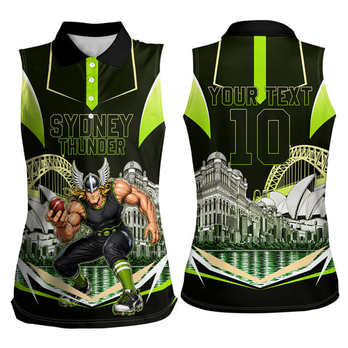 Personalised Sydney Thunder Cricket Mascot Skyline Women Sleeveless Polo Shirt Retro Comic Style Fan Art Graphic