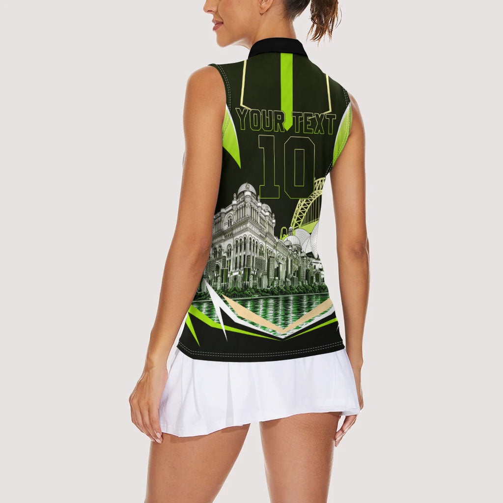 Personalised Sydney Thunder Cricket Mascot Skyline Women Sleeveless Polo Shirt Retro Comic Style Fan Art Graphic