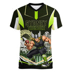 Personalised Sydney Thunder Cricket Mascot Skyline Women V-Neck T-Shirt Retro Comic Style Fan Art Graphic