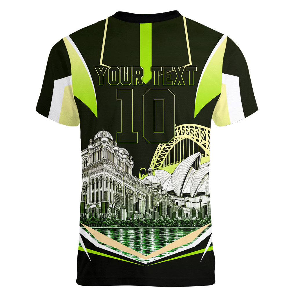 Personalised Sydney Thunder Cricket Mascot Skyline Women V-Neck T-Shirt Retro Comic Style Fan Art Graphic