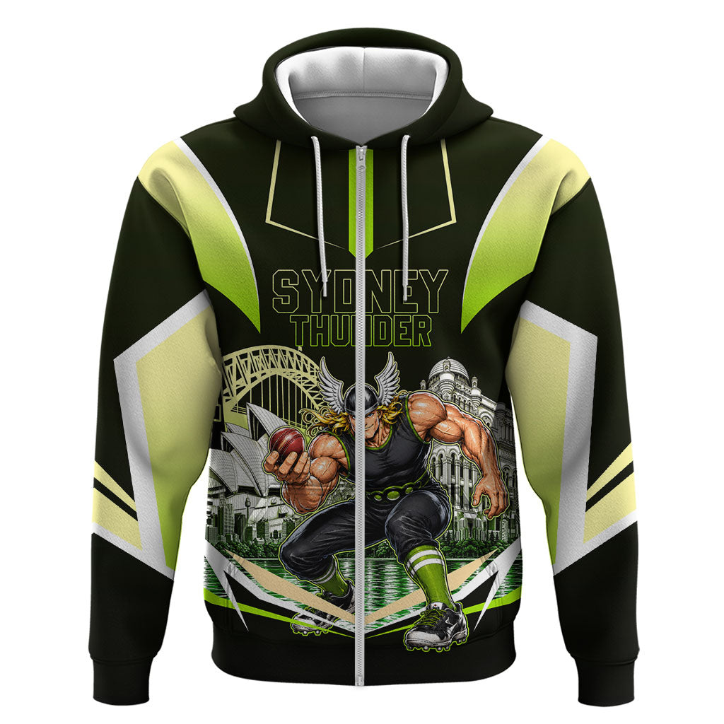 Personalised Sydney Thunder Cricket Mascot Skyline Zip Hoodie Retro Comic Style Fan Art Graphic