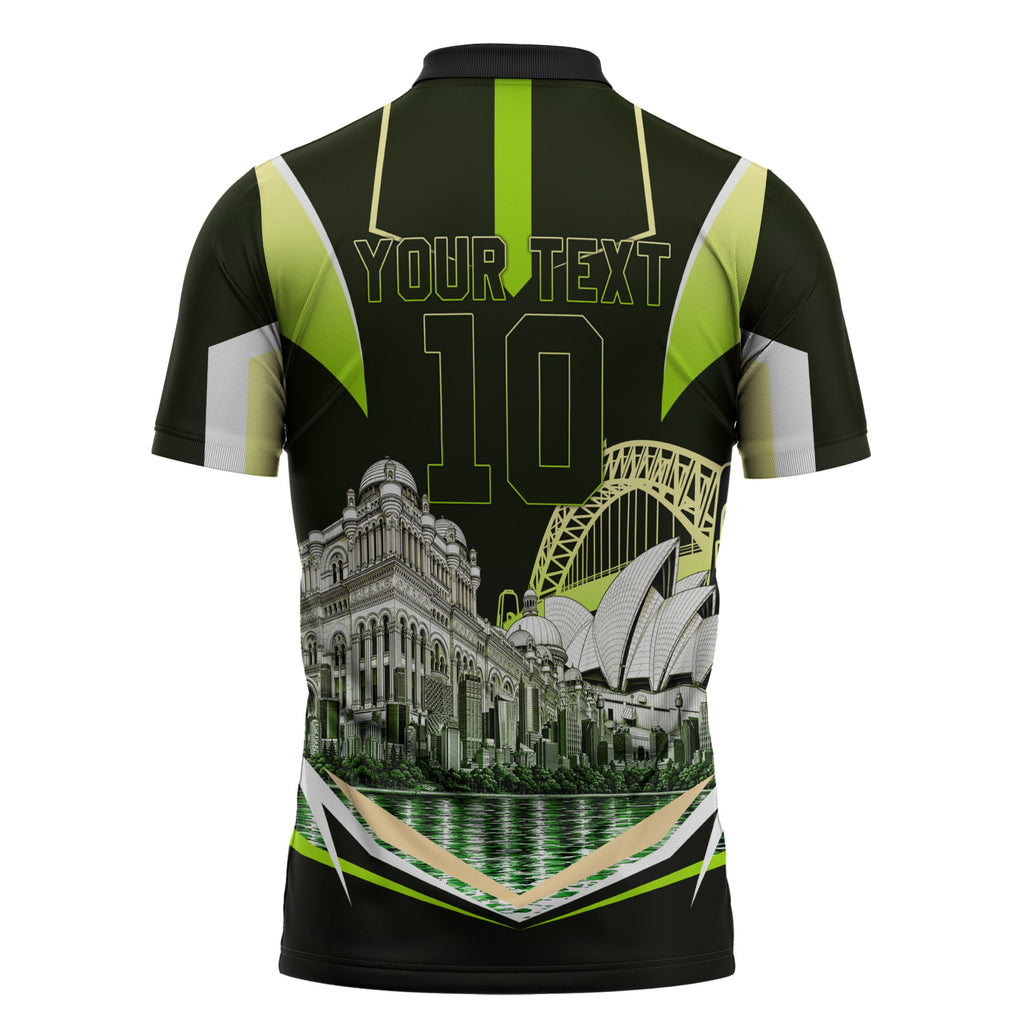 Personalised Sydney Thunder Cricket Mascot Skyline Zipper Polo Shirt Retro Comic Style Fan Art Graphic