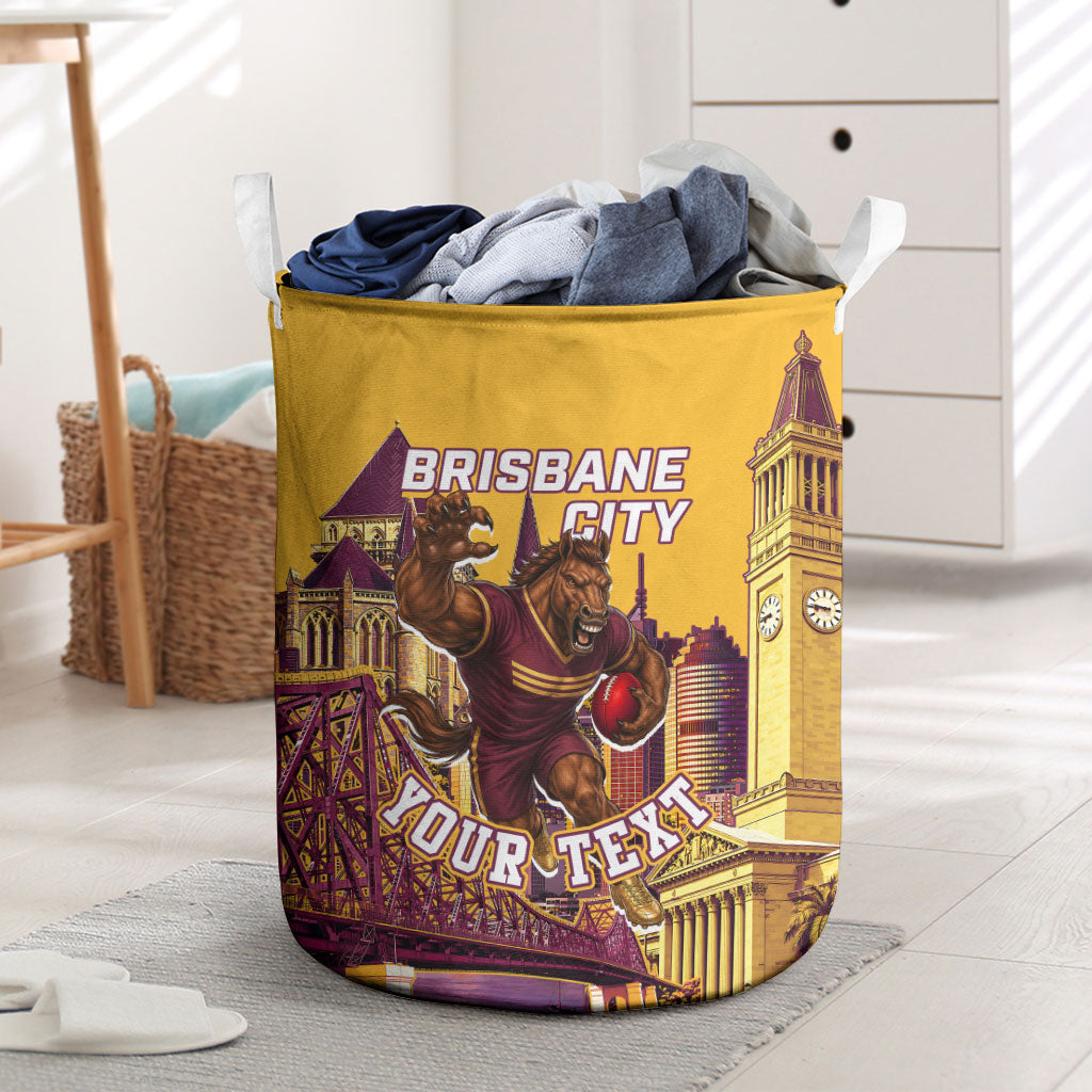 Personalised Brisbane City Rugby Laundry Basket Muscular Horse Mascot Skyline Graphic