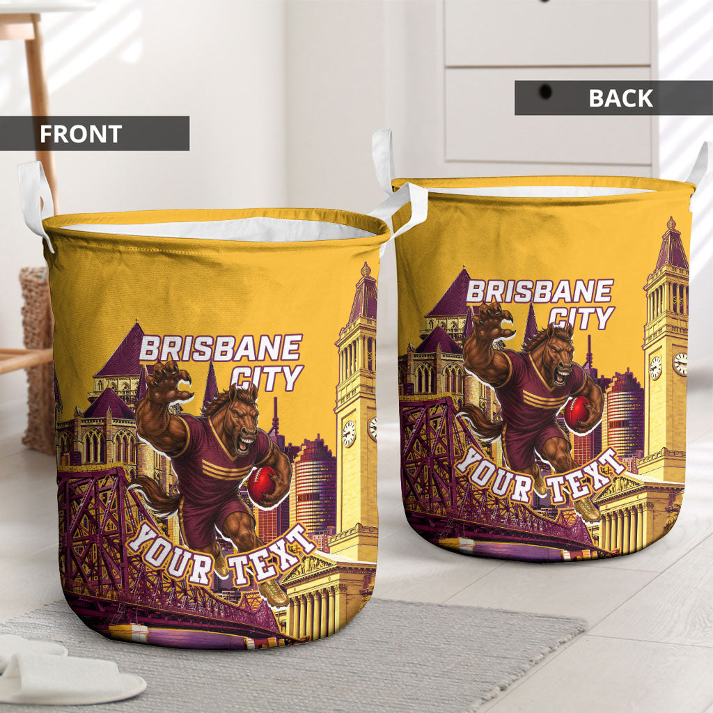 Personalised Brisbane City Rugby Laundry Basket Muscular Horse Mascot Skyline Graphic