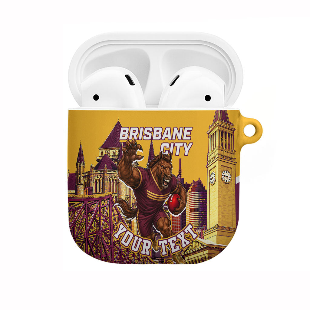 Personalised Brisbane City Rugby AirPods Case Muscular Horse Mascot Skyline Graphic