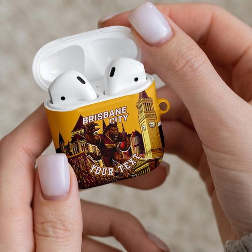 Personalised Brisbane City Rugby AirPods Case Muscular Horse Mascot Skyline Graphic