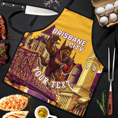 Personalised Brisbane City Rugby Apron Muscular Horse Mascot Skyline Graphic