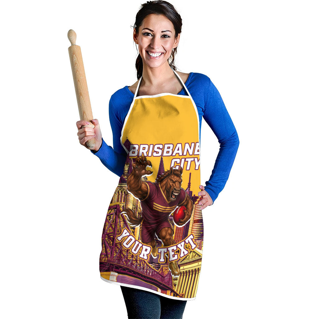 Personalised Brisbane City Rugby Apron Muscular Horse Mascot Skyline Graphic