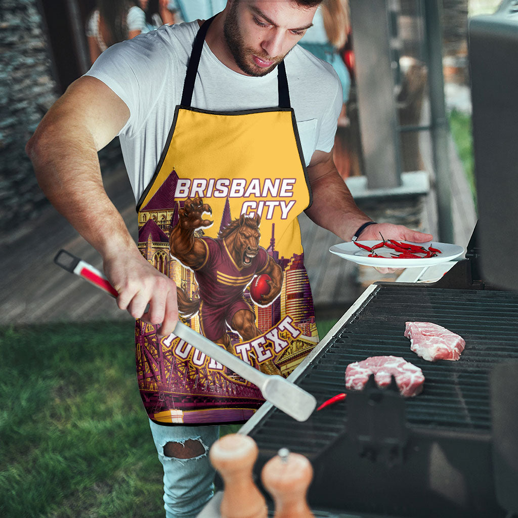 Personalised Brisbane City Rugby Apron Muscular Horse Mascot Skyline Graphic