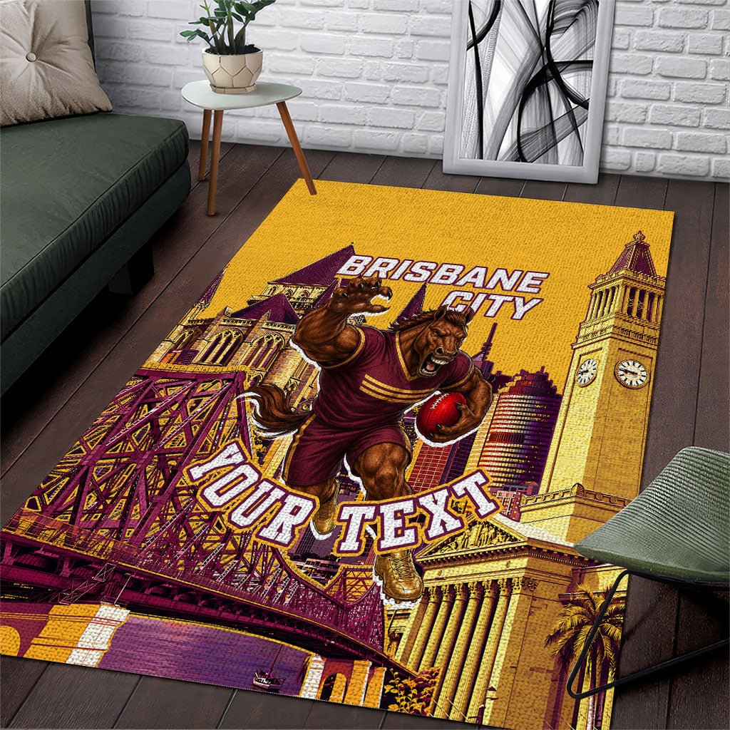 Personalised Brisbane City Rugby Area Rug Muscular Horse Mascot Skyline Graphic