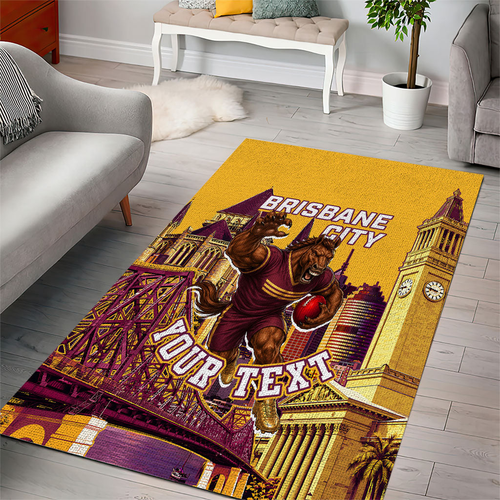 Personalised Brisbane City Rugby Area Rug Muscular Horse Mascot Skyline Graphic
