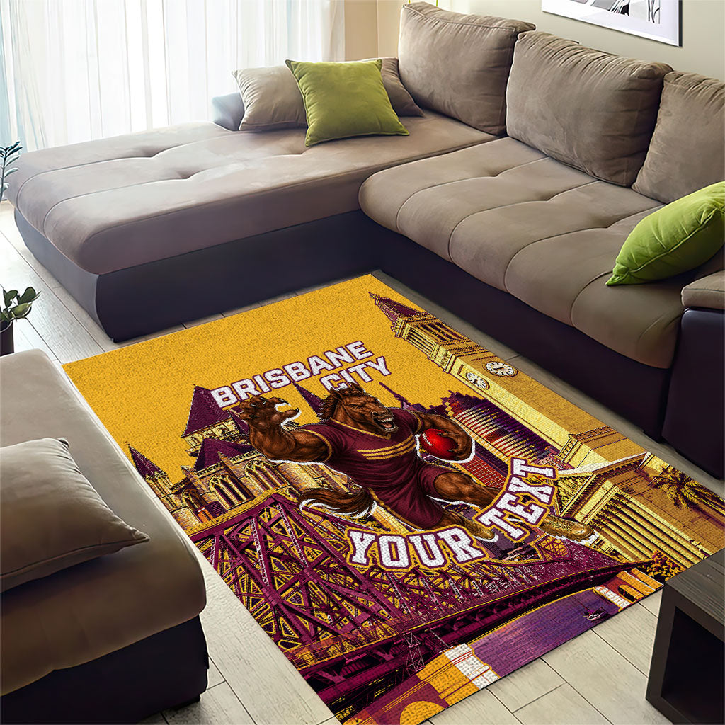 Personalised Brisbane City Rugby Area Rug Muscular Horse Mascot Skyline Graphic