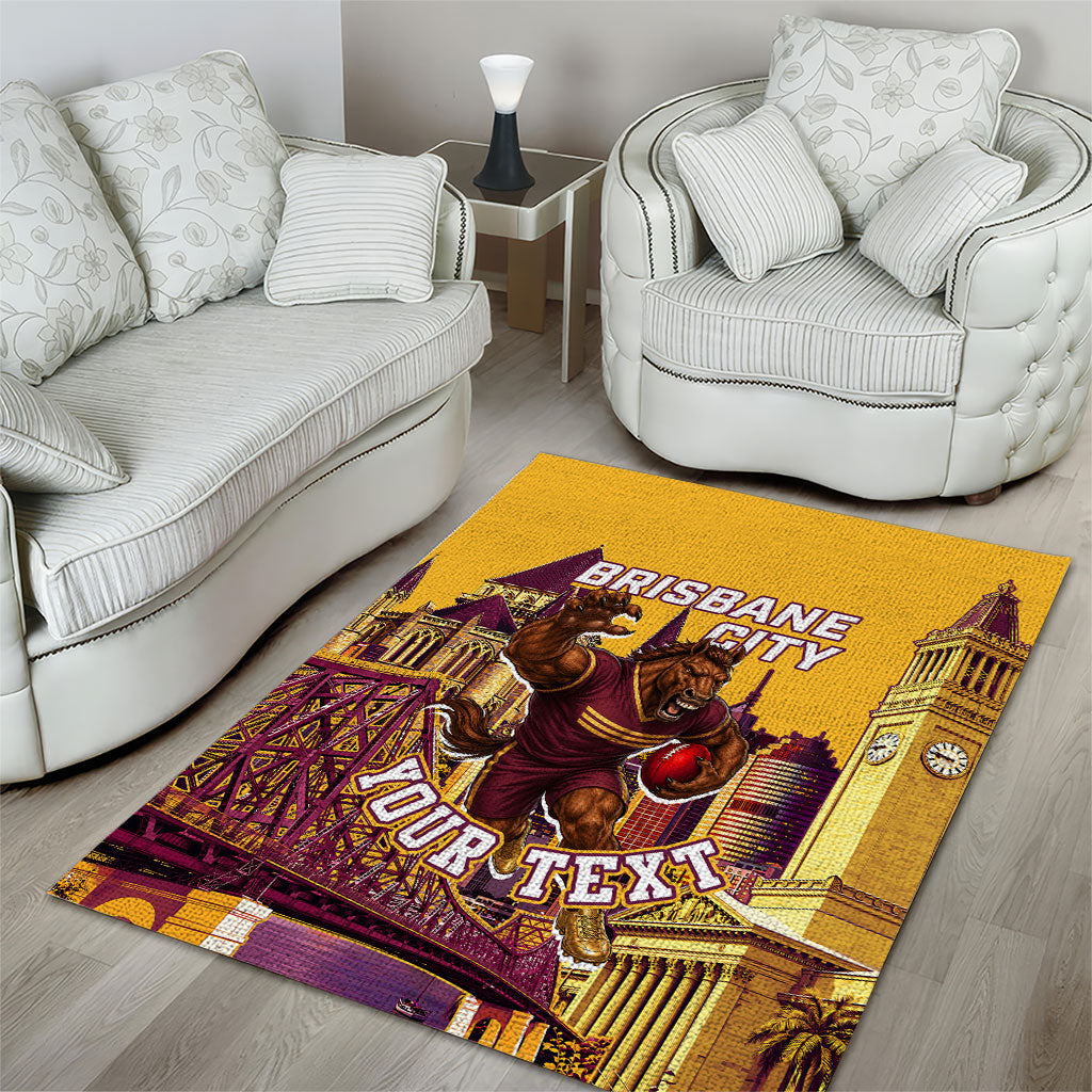 Personalised Brisbane City Rugby Area Rug Muscular Horse Mascot Skyline Graphic