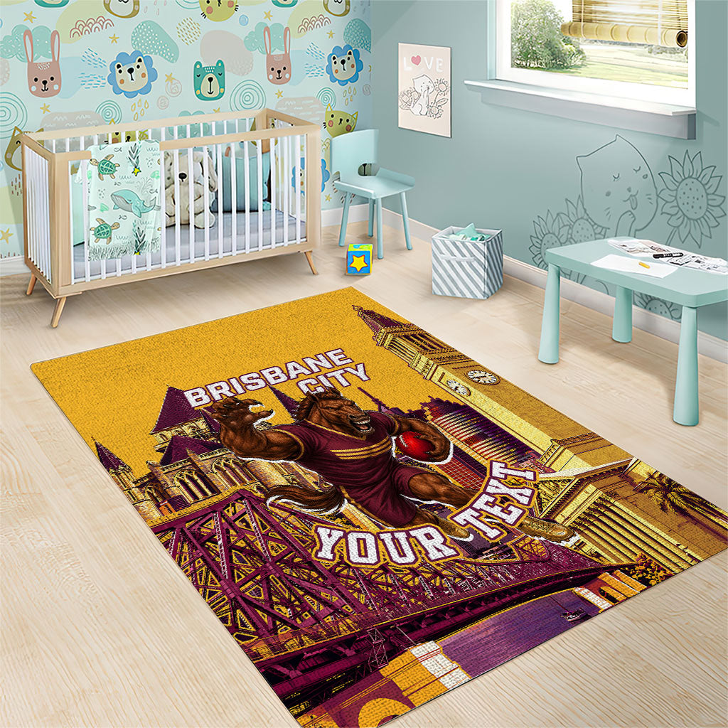 Personalised Brisbane City Rugby Area Rug Muscular Horse Mascot Skyline Graphic