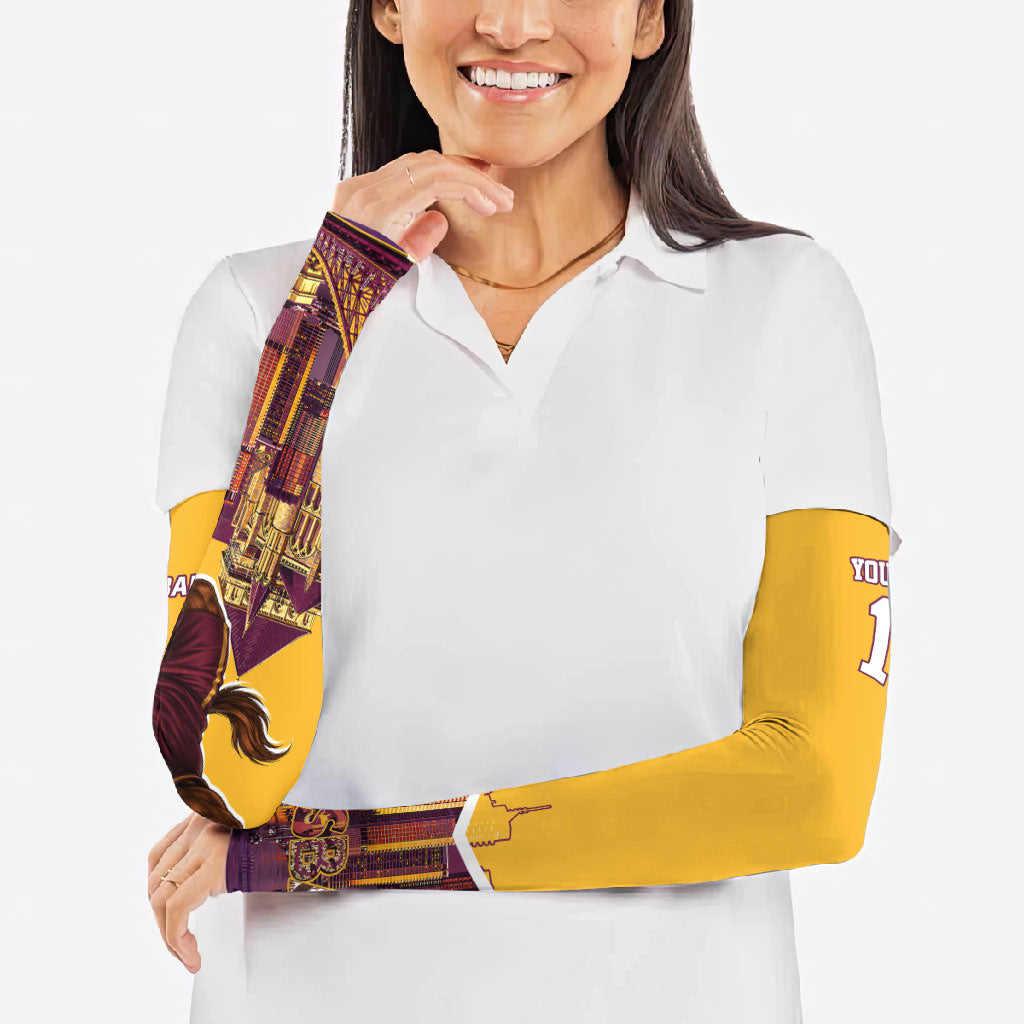 Personalised Brisbane City Rugby Arm Sleeves Muscular Horse Mascot Skyline Graphic
