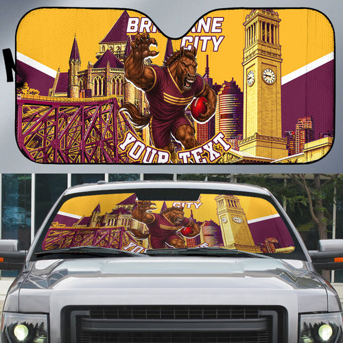 Personalised Brisbane City Rugby Auto Sun Shade Muscular Horse Mascot Skyline Graphic