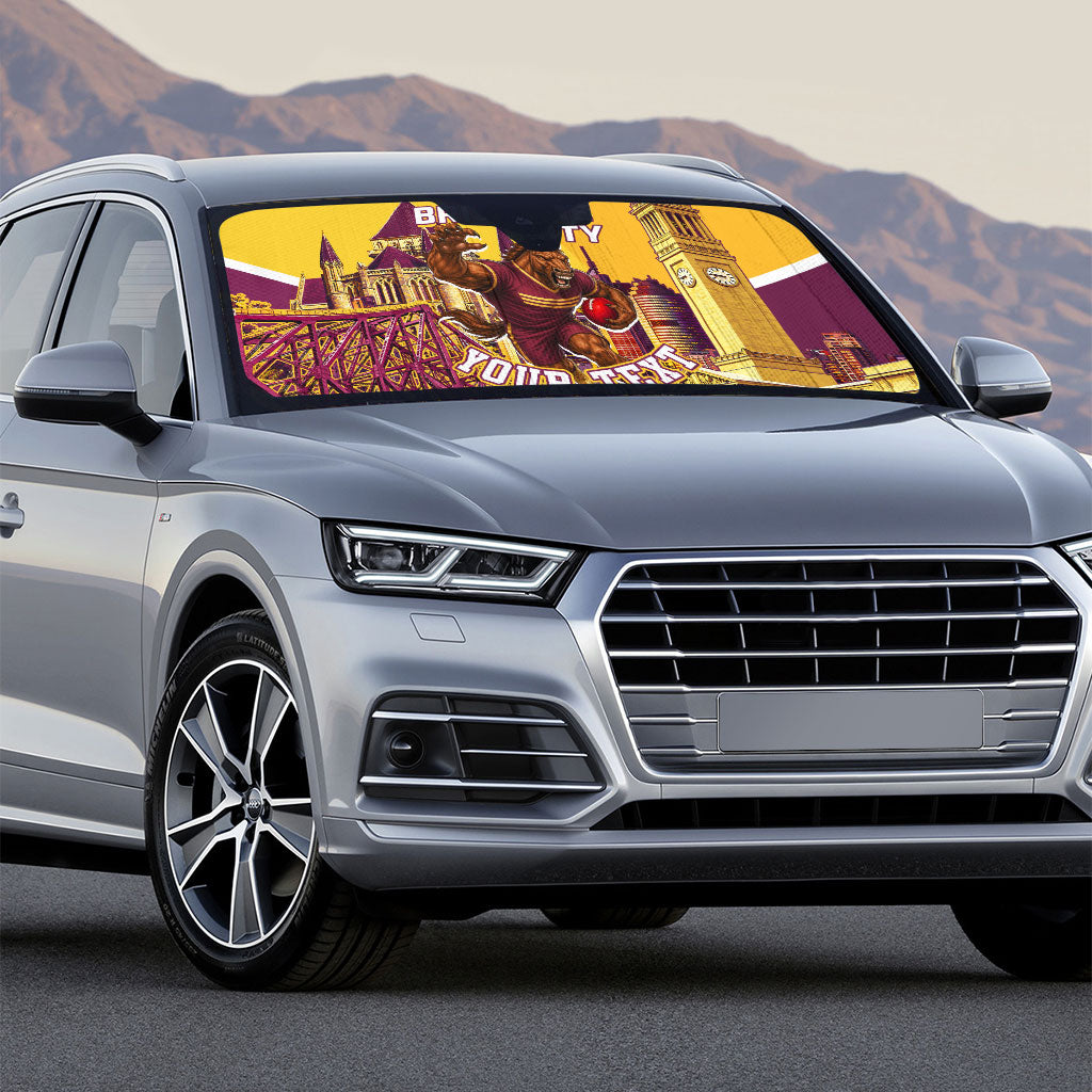 Personalised Brisbane City Rugby Auto Sun Shade Muscular Horse Mascot Skyline Graphic