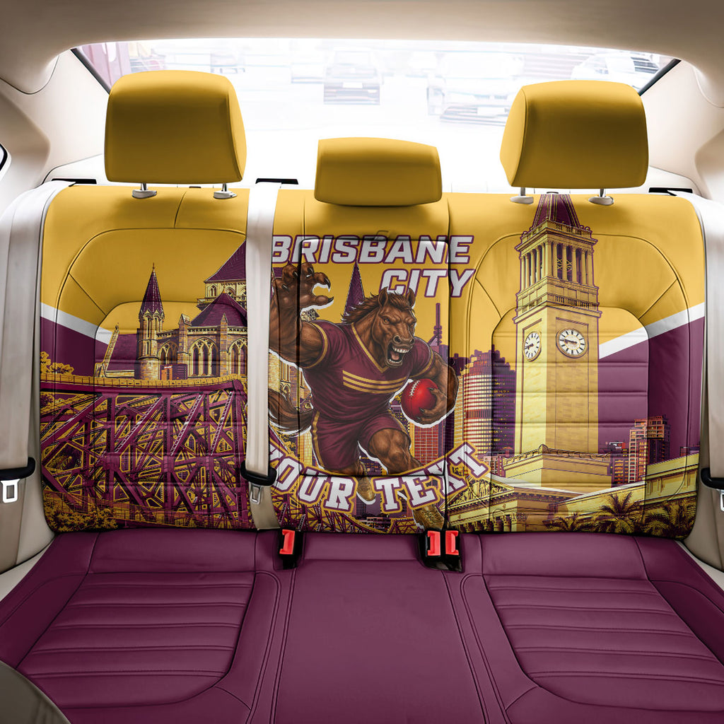 Personalised Brisbane City Rugby Back Car Seat Cover Muscular Horse Mascot Skyline Graphic