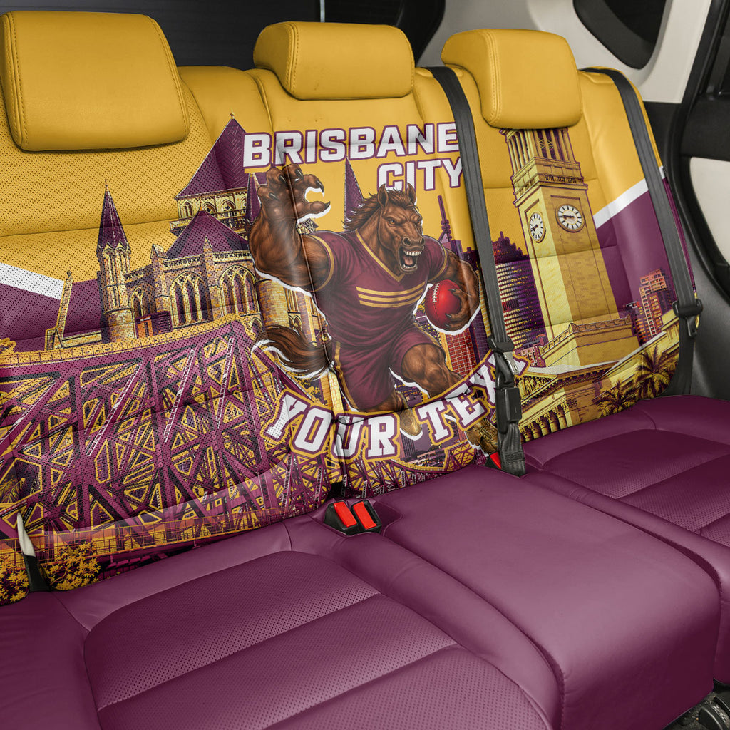 Personalised Brisbane City Rugby Back Car Seat Cover Muscular Horse Mascot Skyline Graphic