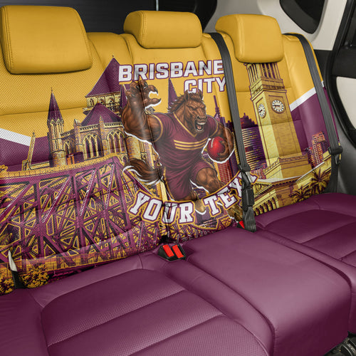 Personalised Brisbane City Rugby Back Car Seat Cover Muscular Horse Mascot Skyline Graphic