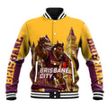 Personalised Brisbane City Rugby Baseball Jacket Muscular Horse Mascot Skyline Graphic