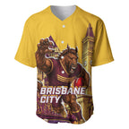 Personalised Brisbane City Rugby Baseball Jersey Muscular Horse Mascot Skyline Graphic