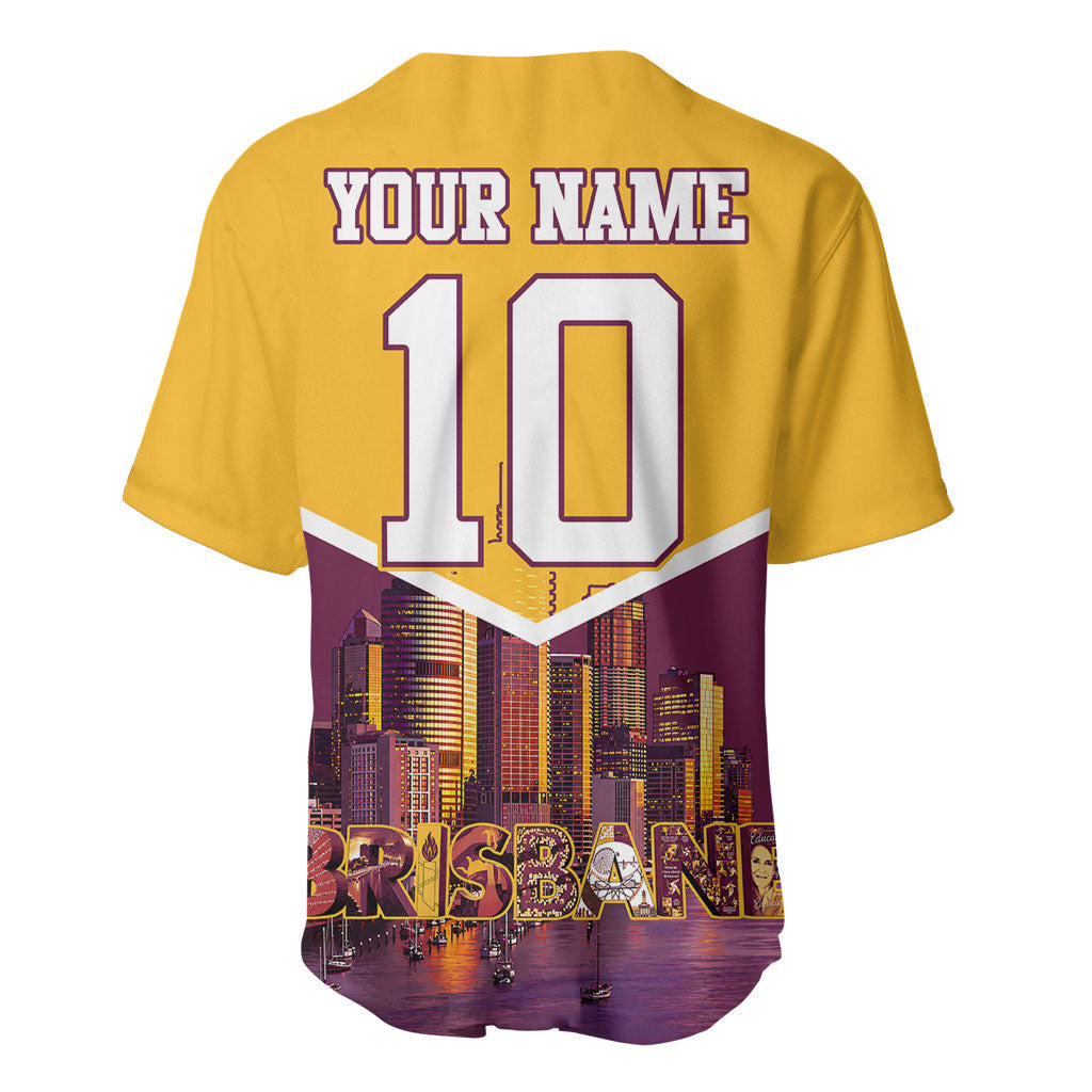 Personalised Brisbane City Rugby Baseball Jersey Muscular Horse Mascot Skyline Graphic