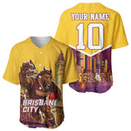 Personalised Brisbane City Rugby Baseball Jersey Muscular Horse Mascot Skyline Graphic