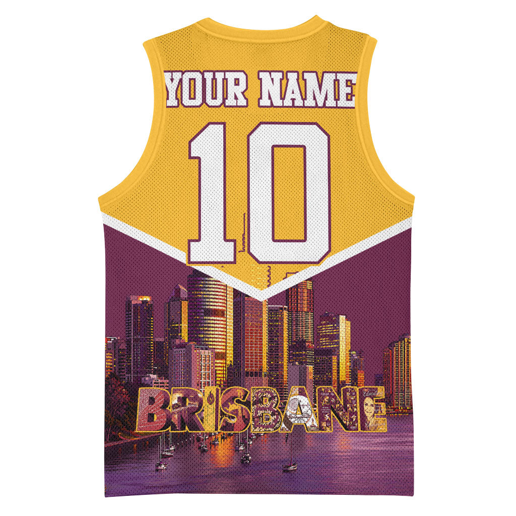 Personalised Brisbane City Rugby Basketball Jersey Muscular Horse Mascot Skyline Graphic