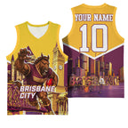 Personalised Brisbane City Rugby Basketball Jersey Muscular Horse Mascot Skyline Graphic