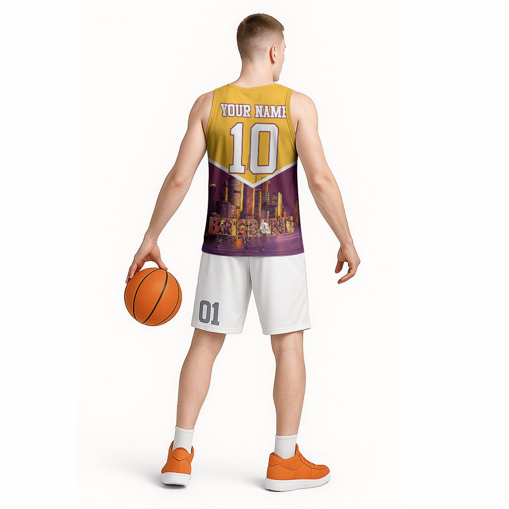 Personalised Brisbane City Rugby Basketball Jersey Muscular Horse Mascot Skyline Graphic