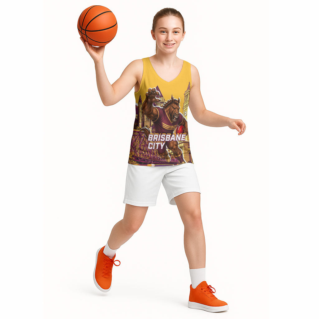 Personalised Brisbane City Rugby Basketball Jersey Muscular Horse Mascot Skyline Graphic