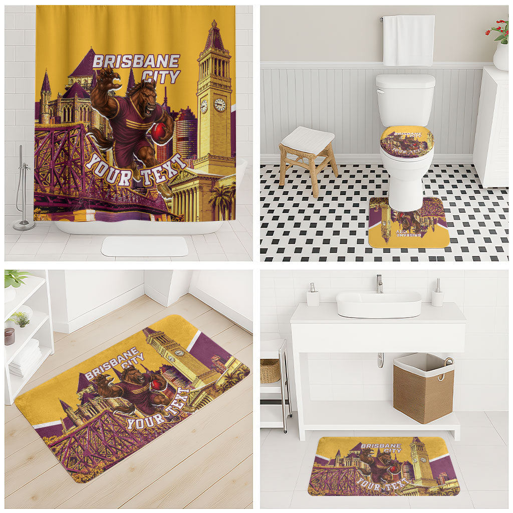 Personalised Brisbane City Rugby Bathroom Set Muscular Horse Mascot Skyline Graphic