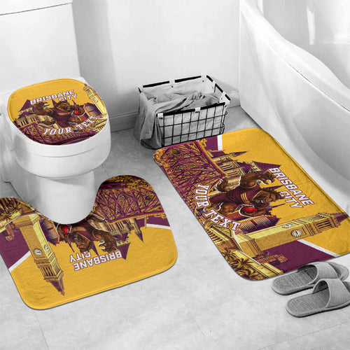 Personalised Brisbane City Rugby Bathroom Set Muscular Horse Mascot Skyline Graphic